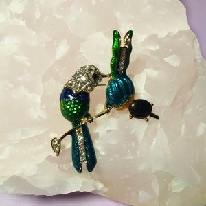 Enamel Crystal Cute Bird Flower Brooch Pin NWT